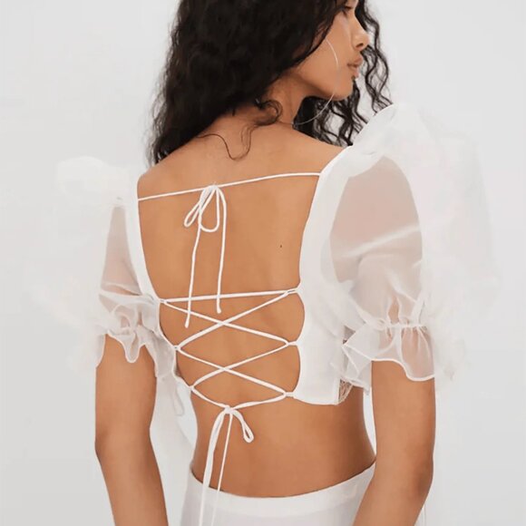 For Love & Lemons Caroline Crop Top in White NWT - Picture 3 of 5